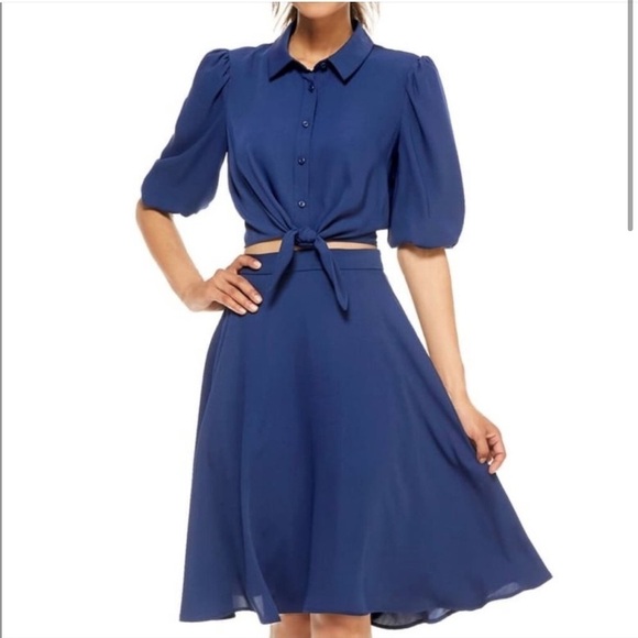 Gal Meets Glam Claudia Navy Tie Front Crop Blouse 0 - Picture 8 of 8